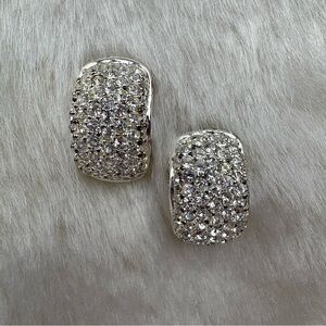 Vintage Roman Rhinestone Silver Earrings 90s Y2K Formal Pierced Earrings Glamour